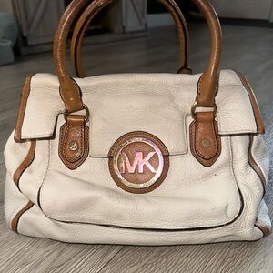Michael Kors Large Ivory Pebbled Leather Margo Satchel Bag Purse